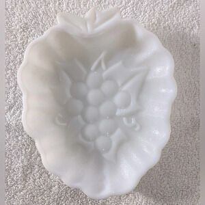 Vintage Milk Glass Grapes Embossed Textured Bowl Dish Snack Dish Trinket Dish